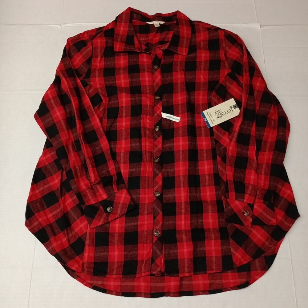 Terra & Sky Shirt Women's 1X (16W-18W)‎ Red Black Plaid